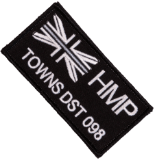 Black and White Rectangular HMP Towns DST 098 Badge