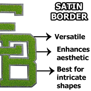 Pick the right border for your chenille patches. this image has a chennile patch Chenille patch, chenille patches, chenille fabric, chenille yarn, satin borders, borderless chenille patches, custom chenille patches, chenille patch design, plush texture, felt background, letterman jackets, sweaters, crafting chenille badges, unique texture, minimal fraying, rigid material, satin border benefits, elegant chenille patches, intricate details, plush appearance, master chenille patch designs, chenille patch aesthetics, chenille patch functionality.