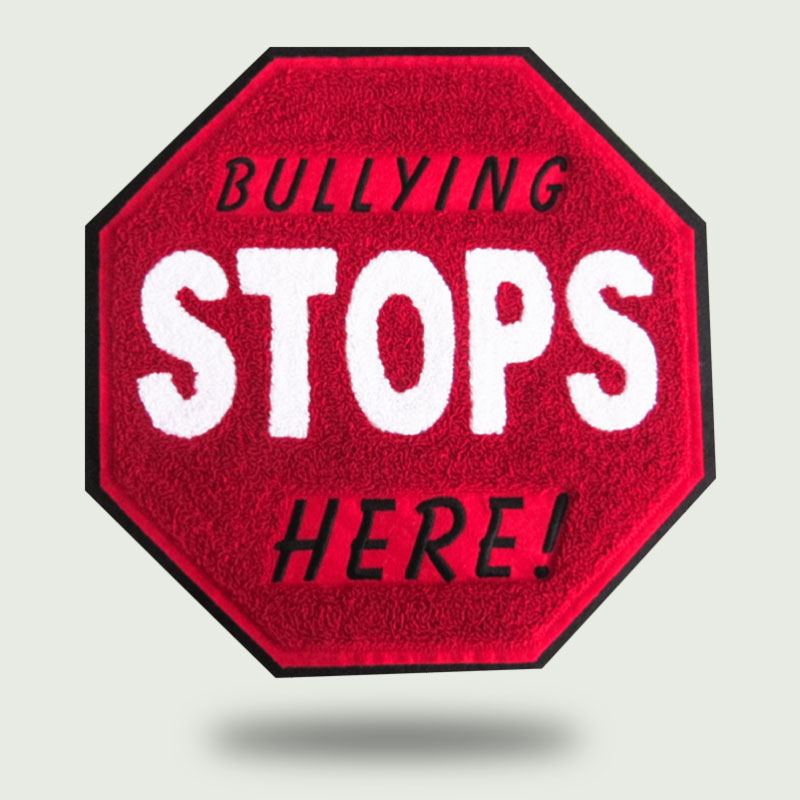 Bullying-badge-Chenille-badge-chenille-badges-embroidery-badge-uk Badge Comparison, woven vs embroidered badges, chenille badges, faux leather badges, combination badges, 3D puff badges, sublimation badges, custom embroidered badges, badge types guide, how to choose custom badges