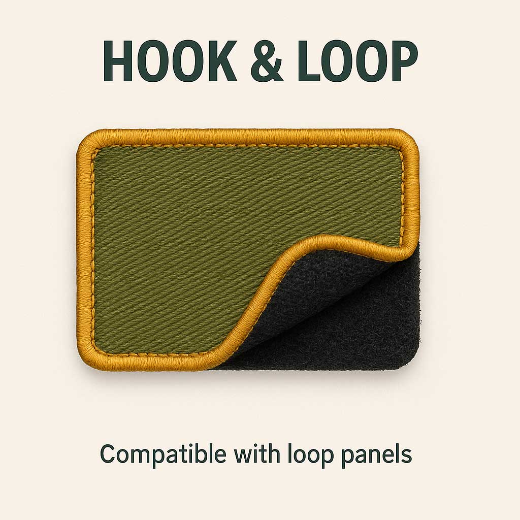 Hook-&-Loop-Side-Backing-Embroidery-Badge-UK Custom Badge Backing Options, heat seal badge backing, Velcro badge backing, non woven badge backing, plastic badge backing, adhesive badge backing, iron on badge backing, embroidered patch backing, hook and loop badge attachment, applique badge support