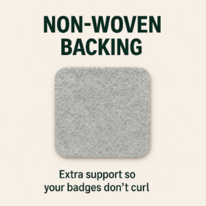 Non-Woven-Backing-Embroidery-Badge-UK Custom Badge Backing Options, heat seal badge backing, Velcro badge backing, non woven badge backing, plastic badge backing, adhesive badge backing, iron on badge backing, embroidered patch backing, hook and loop badge attachment, applique badge support