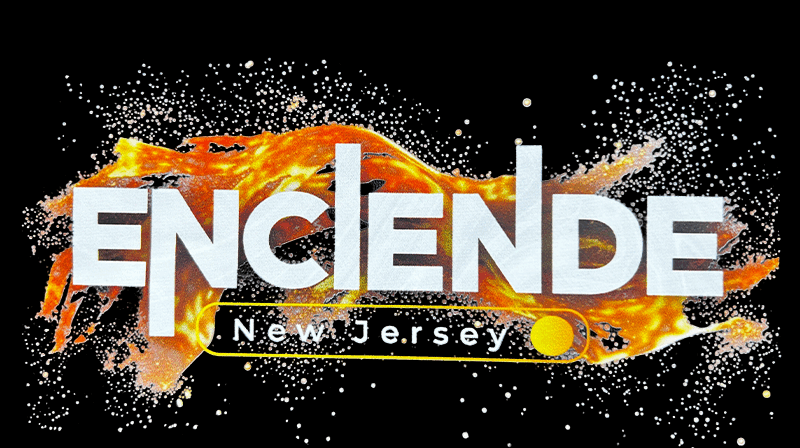DTF transfer design featuring a bold white brand name with a fiery explosion and 'New Jersey' tagline